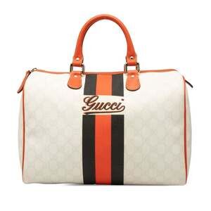 Gucci GG Supreme Joyline Mini Boston Handbag 189895 in Orange, White, and Bla...